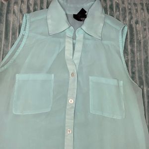 Light blue see-through sleeveless blouse top